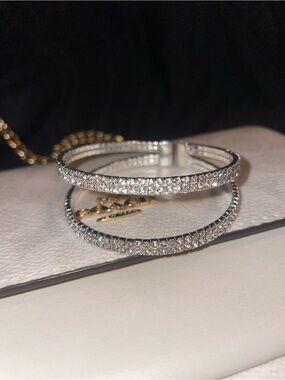 jcpenney Silver-Tone Double Row Crystal Bracelet